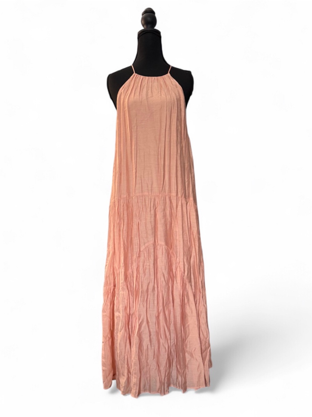 Sleeveless Peach Halter Maxi Dress | Casual Wedding Guest, Summer Vacation